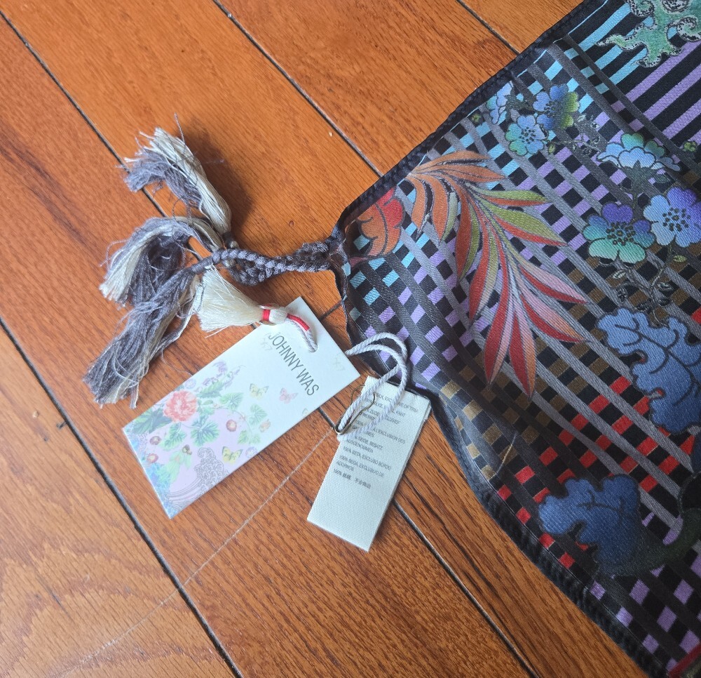 Johnny Was 100% Silk DreamerBlack Floral & Paisley Garden Scarve & Foldable Tote - Picture 6 of 8